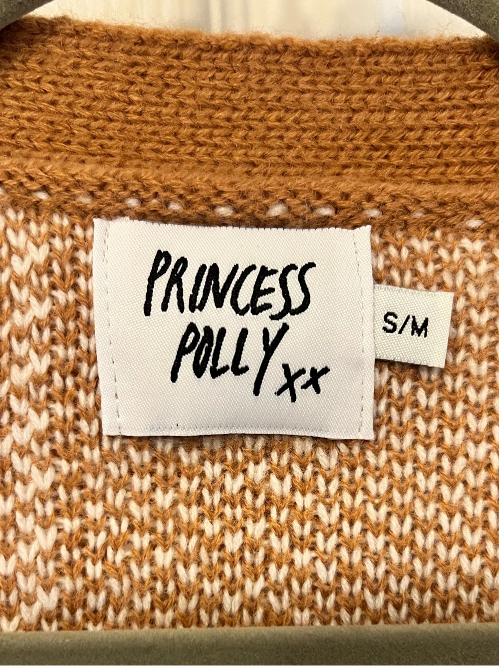Princess Polly Brown Plaid V-Neck Button Cardigan Sweater, Size S/M - Picture 4 of 5